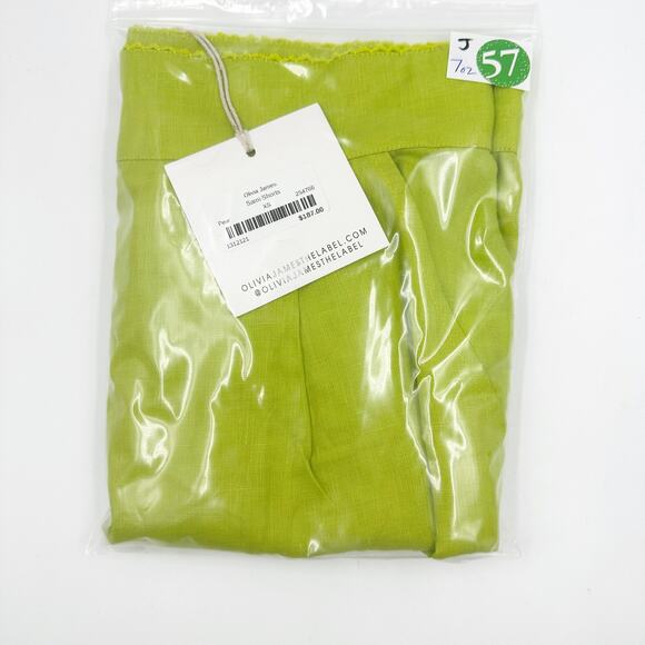 Olivia James The Label Sami Linen Cuffed Short in Pear Lime Green 1312121 XS NEW - Picture 7 of 7